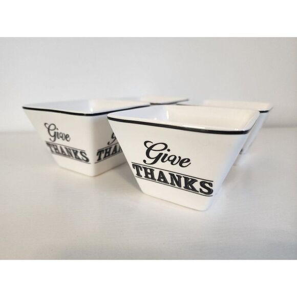 Set of 4 Give Thanks Black & White Small Appetizer Bowls - Picture 4 of 8